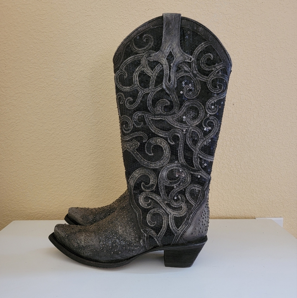 Durango Corral Black Leather Embroidered Western Boots size 6.5 - Picture 5 of 10
